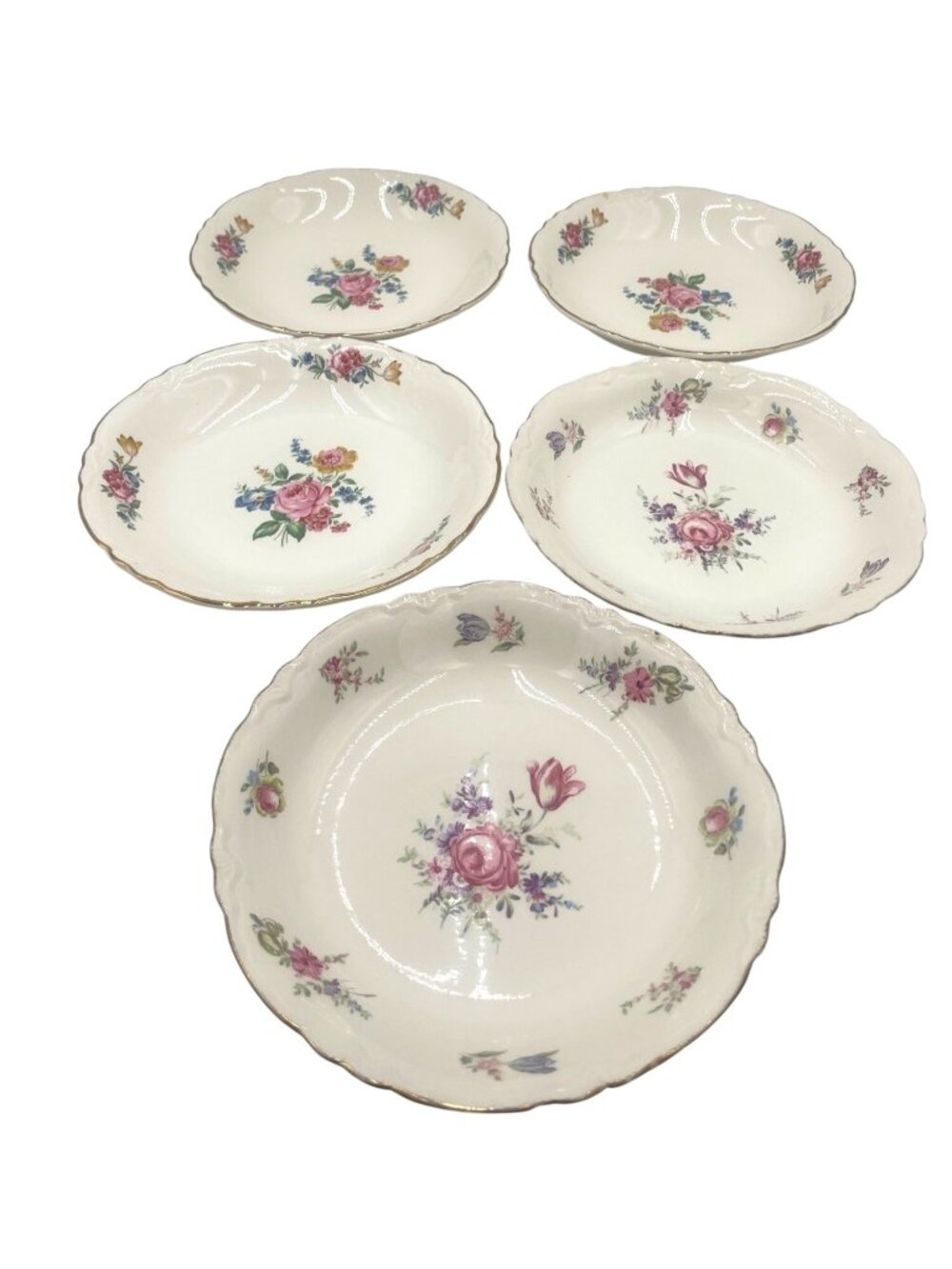 Homer Laughlin  Style Cavalier Eggshell Soup Bowls Floral Pattern Gold Trim READ